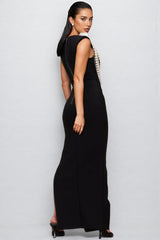 Avra Pearl Beaded Chain 3D Floral Maxi Dress