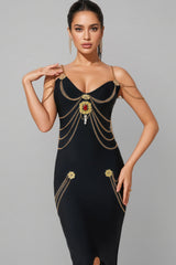 Riven Gold Chain Bandage Maxi Dress