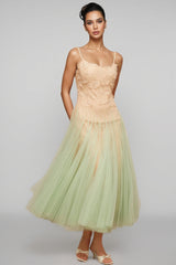Ylane Halter Mesh Puff Maxi Dress