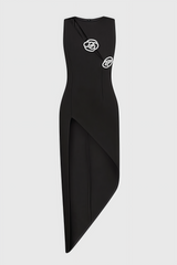 Elysp Black Openwork Irregular Slit Midi Dress