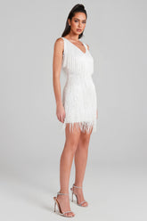 Janan White Fringed Mini Skirt