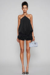 Faitd Black Strapless Backless Mini Dress
