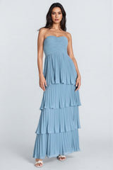 Astrid Strapless Tiered Maxi Dress - Blue