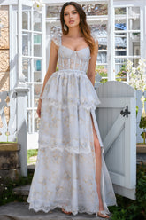 Brion Blue Lace Print Maxi Dress