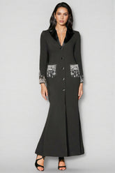 Zeno Deep-V Diamond Suit High Slit Maxi Dress