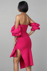 Lilad Lantern Sleeve Slit Midi Dress