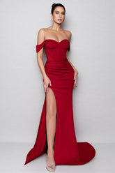 Olwen Red One Shoulder Split Maxi Dress