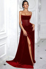Maya Red Velvet Fishbone Maxi Dress
