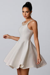 Sabint Pearl Embelished Open Back Mini Dress