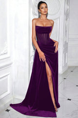Paisley Purple Velvet Fishbone Maxi Dress