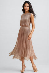 Raenk Sleeveless Fringe Midi Dress