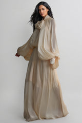 Elizabeth Tie Neck Puff Sleeve Maxi Dress