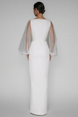 Carlotta White Deep V-Neck Slit Maxi Dress