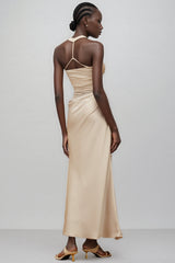 Freja Grey Mesh Panel Ruched Maxi Dress