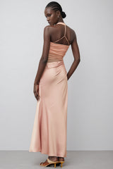 Devin Pink Mesh Panel Ruched Maxi Dress