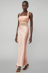 Devin Pink Mesh Panel Ruched Maxi Dress