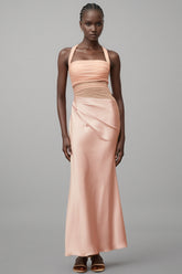 Devin Pink Mesh Panel Ruched Maxi Dress