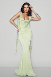Glide Green Lace Halter Backless Maxi Dress