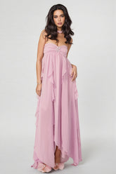 Chic Purple Irregular Ruffled Maxi Dress