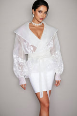 Larkad White Embroidery Blazer