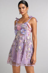 Beryl Flower Strappy Mesh Mini Dress