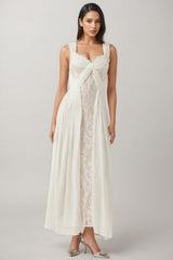 Layana White Lace Pleated Maxi Dress