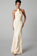 Jacova Flower Halter Embroidery Maxi Dress
