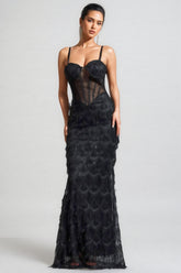 Max Sequin Tassel Neck Maxi Dress
