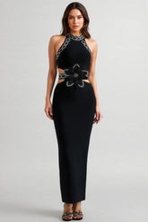 Uriel Glitter Cut Out Bandage Maxi Dress