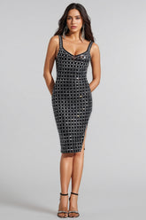 Navinv V-Neck Halter Diamond Midi Dress
