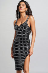 Navinv V-Neck Halter Diamond Midi Dress