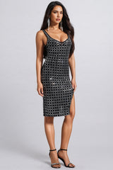 Navinv V-Neck Halter Diamond Midi Dress