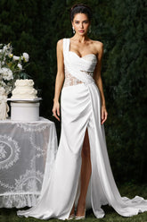 Fifer One Shoulder Lace Slit Maxi Dress
