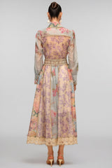 Judy Long Sleeve Floral Printed Lace Two-Piece Set