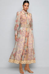 Judy Long Sleeve Floral Printed Lace Two-Piece Set