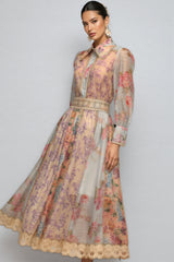 Judy Long Sleeve Floral Printed Lace Two-Piece Set