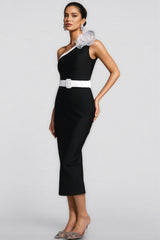 Siered One Shoulder Sleeveless Flowers Maxi Dress