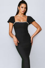 Lieve Short Sleeve Diamond Bandage Maxi Dress