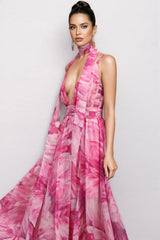 Tereza Halter Printed Streamer Maxi Dress