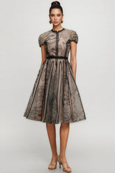 Hermione Short Sleeves Jacquard Midi Dress