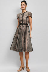 Hermione Short Sleeves Jacquard Midi Dress