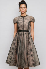 Hermione Short Sleeves Jacquard Midi Dress