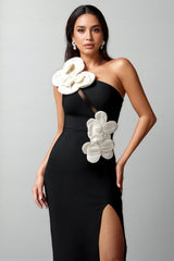 Caldlt Flowers High Slit One Shoulder Bandage Maxi Dress
