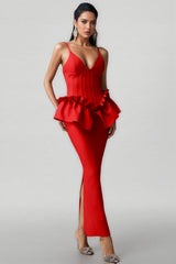 Wrelk Slim Backless Bandage Maxi Dress
