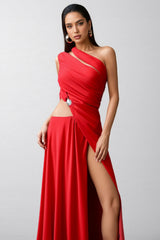 Qexara High Slit Hollowed-out Maxi Dress