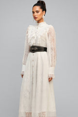 Starsha Long Sleeves Folds Lace Midi Dress