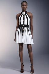 Yairf Flower Halter Stripes Mini Dress