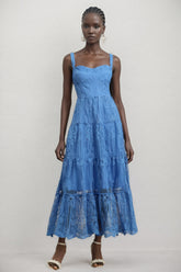 Neona Blue Lace Embroidered Maxi Dress
