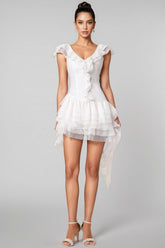 Xiacly V-Neck Sleeveless Asymmetric Folds Mini Dress