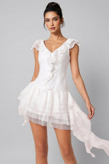 Xiacly V-Neck Sleeveless Asymmetric Folds Mini Dress